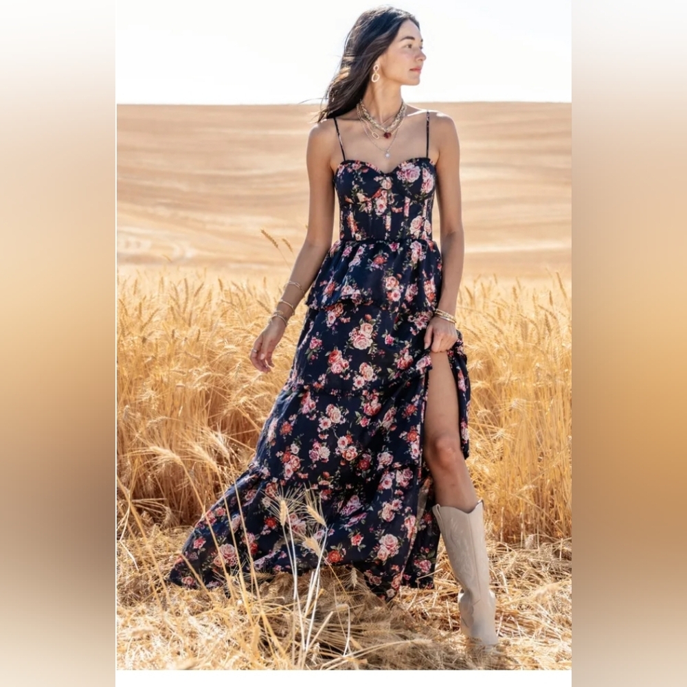Altar'd State Stellini Floral Maxi Dress with Corset. Size L